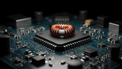 Electronic circuit board with central coil and components