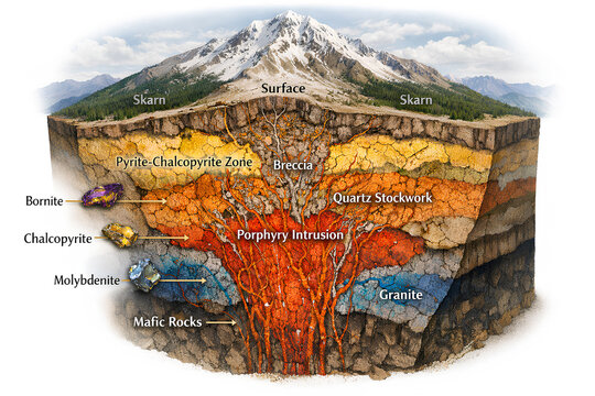 Subduction Zone Tectonic Plate Boundary with Magma Generation Geological Diagram