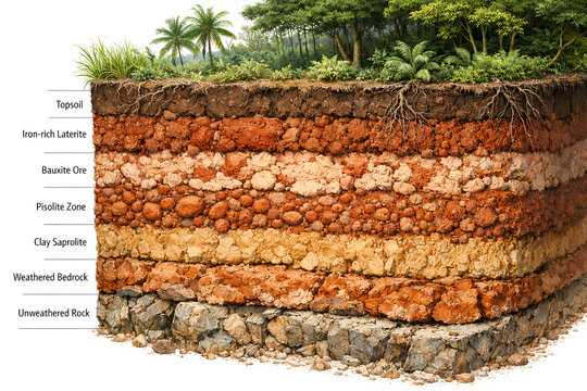 Laterite Soil and Weathering Profile with Distinct Geological Layers Diagram