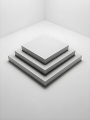 Minimalist White Square Stepped Podium in Corner Room Background