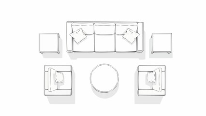Top view sketch of a modern living room furniture arrangement.