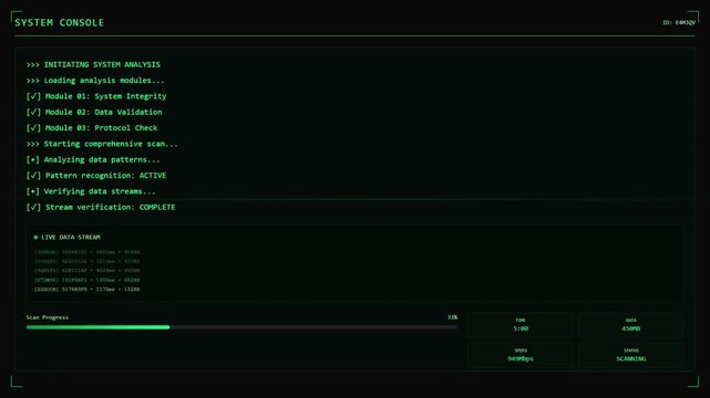 Futuristic System Boot Sequence Animation &ndash; Green Tech Terminal UI Loading Screen.	
