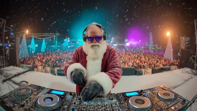 雪の屋外フェスで観客を沸かす日本人サンタDJ、夜の熱狂シーン