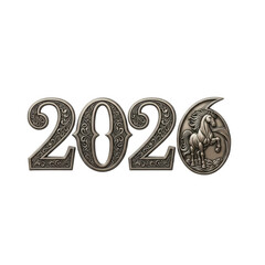Ornate 2020 numbers with a horse emblem.
