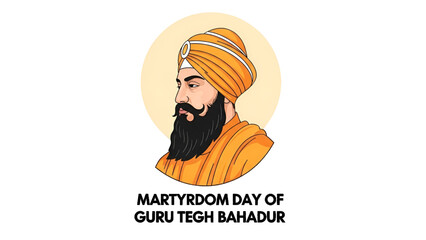 Sikh Guru Tegh Bahadur animated portrait in spiritual aura motion graphic video artwork for Sikh religion heritage remembrance faith culture background design