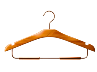 Brown wooden clothes hanger isolated on transparent background