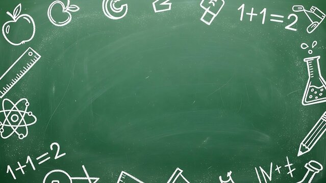 Green Chalkboard with Educational Symbols and Formulas. - Powered by Adobe