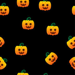 Seamless Halloween pumpkin pattern in vector style on black background
