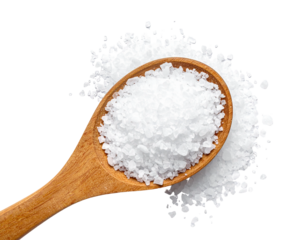 Close-up of Coarse Sea Salt Crystals on a Wooden Spoon.