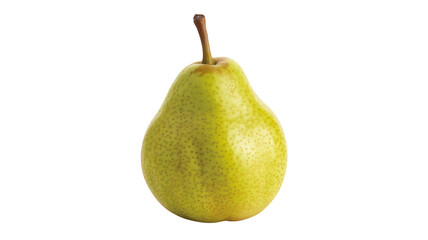 Pear fruit in vibrant green color with stem on white background for healthy eating