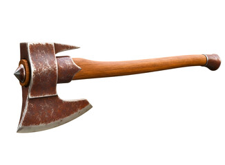 Vintage rusty double sided axe isolated on transparent background