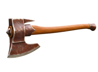 Vintage rusty double sided axe isolated on transparent background
