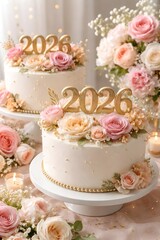 Elegant New Year 2026 Floral Celebration Cake