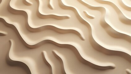 Closeup of undulating sandcolored surface with rhythmic wavy patterns and soft shadows creating a relief effect