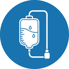 A clean, modern icon depicting liquid health support via intravenous therapy. Bold blue background highlights the medical equipment. Suitable for health, wellness, and medical themes.