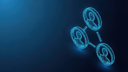 A glowing blue network of people icons connected by digital lines against a dark background
