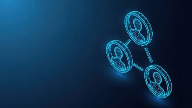A glowing blue network of people icons connected by digital lines against a dark background - Powered by Adobe
