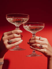 two hands holding a glass of champagne