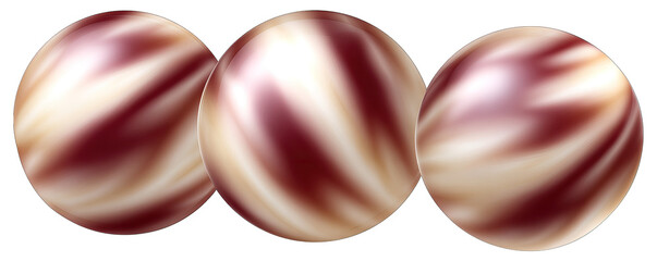 Three marbled ice cream balls presented in a row on a clean white background