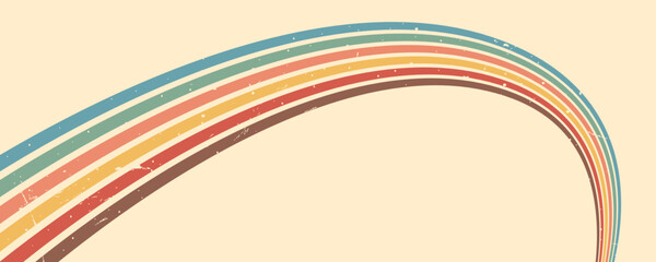 Stripe rainbow groovy. Vintage inspired background with grunge texture, flowing lines, and colorful waves for graphic design. Retro vector illustration.