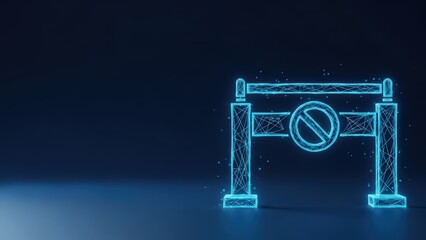 Digital glowing blue security barrier with a forbidden symbol in a dark abstract space