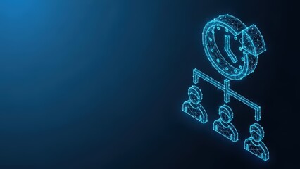 Digital illustration of a clock connected to stylized human icons representing time management and workflow planning in a business context