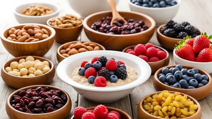 Healthy breakfast with oatmeal and fresh fruits