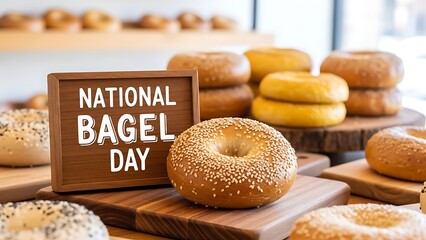 Celebrating national bagel day with variety of fresh bagels