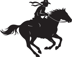 Fototapeta premium Cowboy Riding Horse Silhouette - Western Rodeo Rider Icon Vector