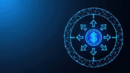 Obraz premium Digital network surrounding a glowing dollar symbol indicating financial investment and economic growth