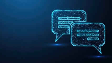 Two glowing digital speech bubbles representing communication and connection on a dark blue background