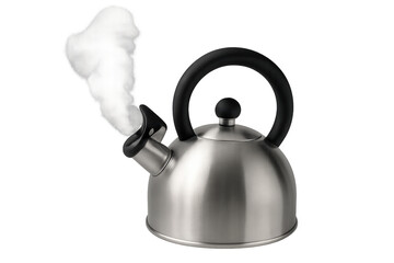 Obraz premium Stainless steel whistling tea kettle steaming hot water