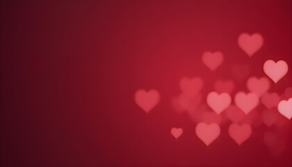 Elegant Deep Red Abstract Background with Floating Blurred Hearts on the Side,  Mockup , Valentine's Day Flat Lay ,  chinese new year