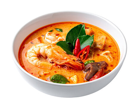 Delicious Tom Yum Goong Soup with Shrimp and Chili.