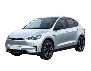 Silver Electric SUV Car on White Background.