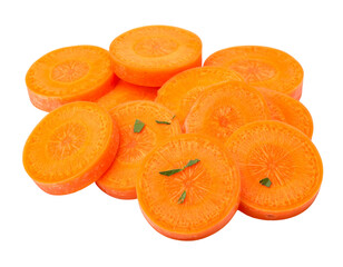 Freshly Sliced Carrot Rounds on a White Background.