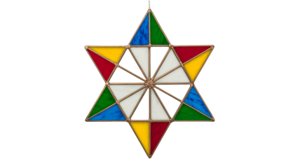 Colorful Star of David ornament in stained glass style with vibrant colors and intricate design for Jewish heritage symbol