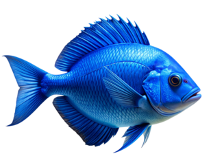 Vibrant Blue Fish Isolated on White Background.