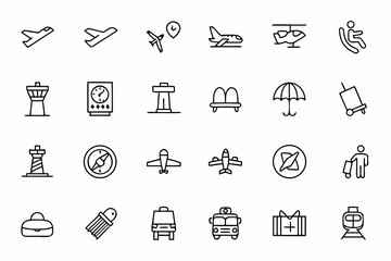 A sleek collection of minimalist line art icons featuring aviation.
