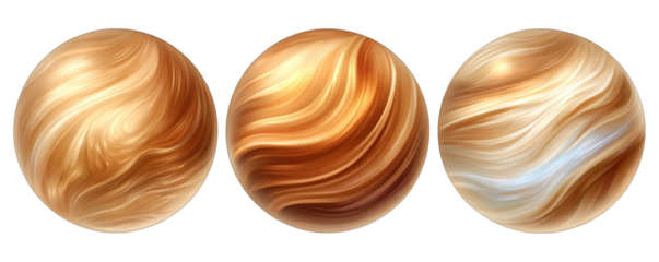 Three ice cream balls with swirled patterns on a white background viewed from the front