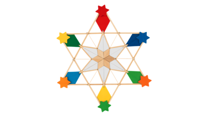 Geometric Star Shape with Colorful Stars in Sacred Geometry Symbol on White Background for Spiritual Design