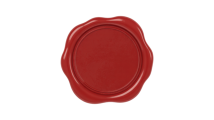 Red wax seal with blank center in classic design on white background for official documents