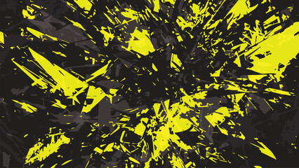 Abstract Neon Yellow and Black Grunge Geometric Splatter Vector Background