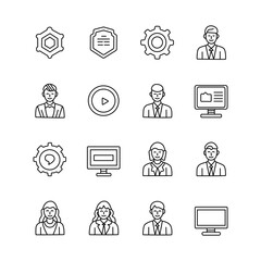 Business Cooperation web icons in line style. Meeting, partnership, business people, audience, briefing, plan, collection.
