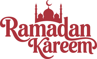 Red Ramadan Kareem text with mosque silhouette islamic