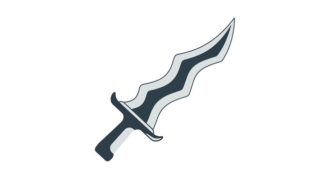 Stylized Black and White Wavy Blade Cartoon Dagger.