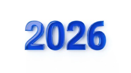 2026 Blue Glass Numerals on White Background - New Year Concept 3D Ren