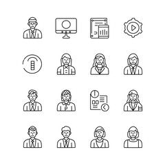 Business Cooperation web icons in line style. Meeting, partnership, business people, audience, briefing, plan, collection.