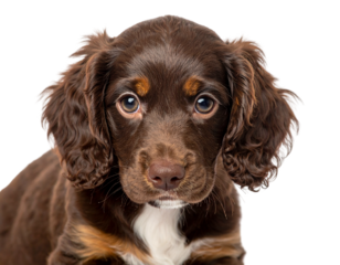 Adorable Chocolate Cocker Spaniel Puppy with Expressive Eyes.