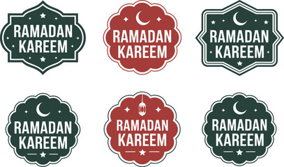 Six Ramadan Kareem badges in green and red islamic